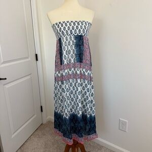 Tolani Anthropologie Women’s Maxi Dress XS Boho Smocked Elastic Bodice Blue Pink